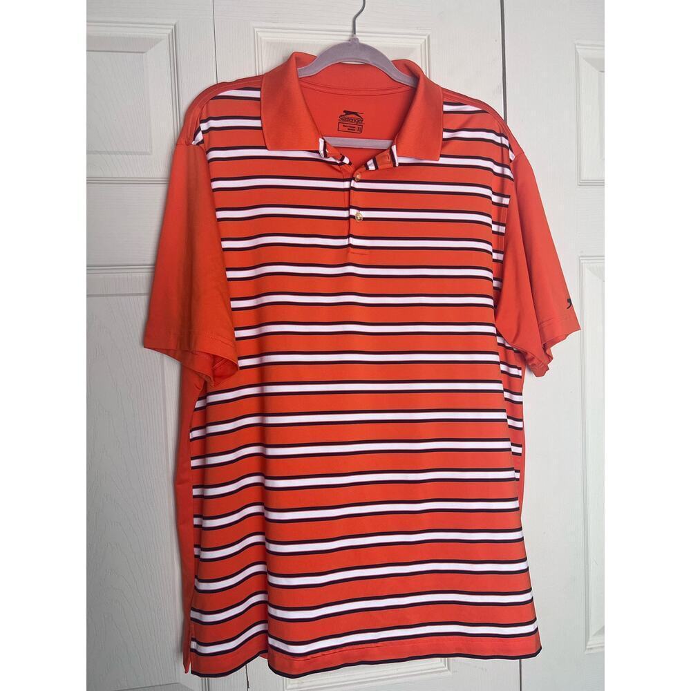 Slazenger Men's Golf Polo Shirt Short Sleeve Orange, White Strips Size XL